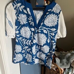 Floral Blue and White Women's Top
